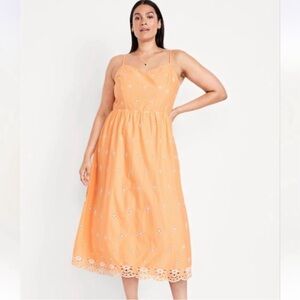 Old Navy Peach Fit & Flare Eyelet Midi Dress Sleeveless Summer Casual XXL